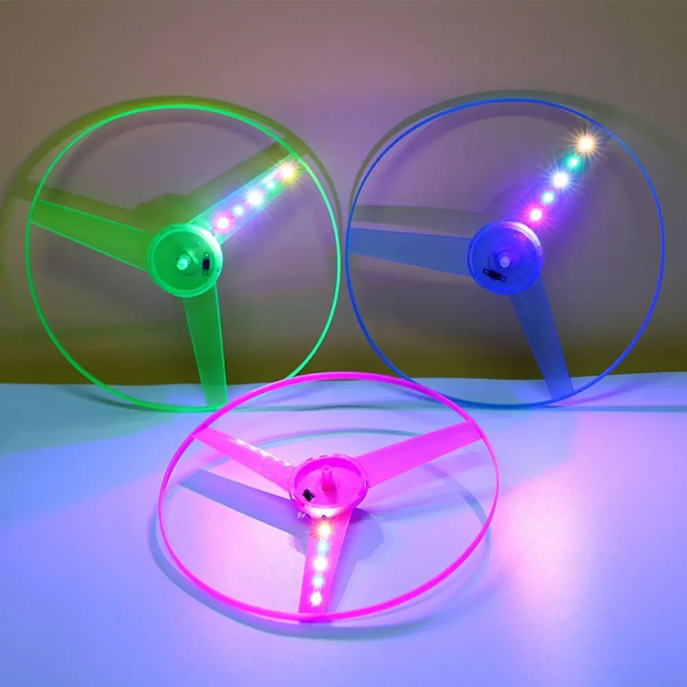 Luminous Plastic Lighting Flying Disc Propeller Toys Hand-push Led Light Flash Flying Toys Spinning Flyer Parent-child