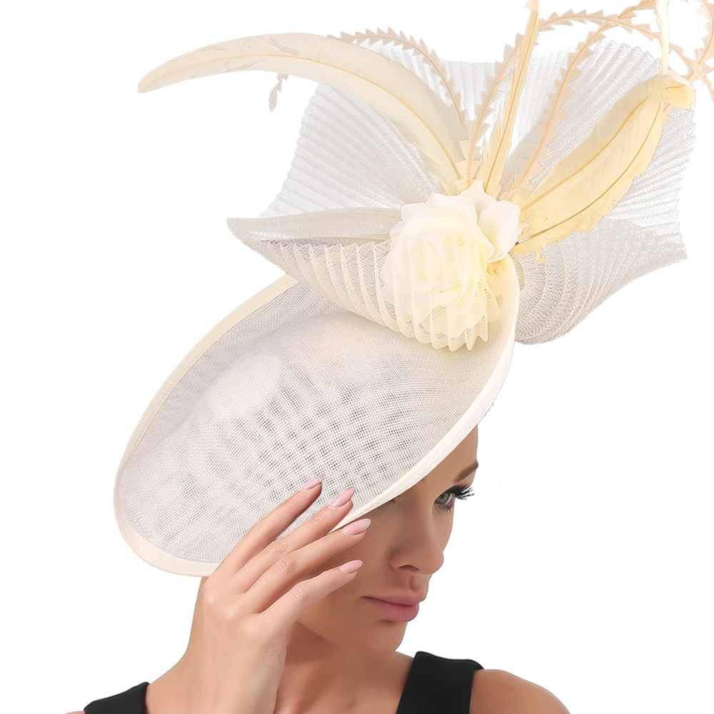 

Mutimodal Women Fascinators Hats with Bowknot Flower Imitation Sinamay Hat Bridal Derby Pillbox Wedding Hair Accessories