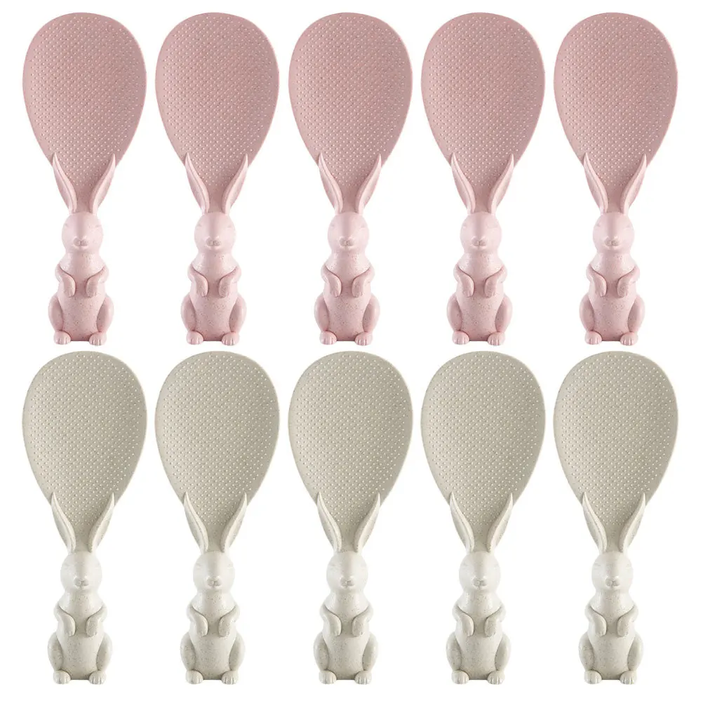 ملاعق أرز غير لاصقة 10 قطعة من قش القمح PP مغرفة لطباخ الأرز مجاذيف وجبة بسيطة صديقة للبيئة مجموعة أدوات المطبخ