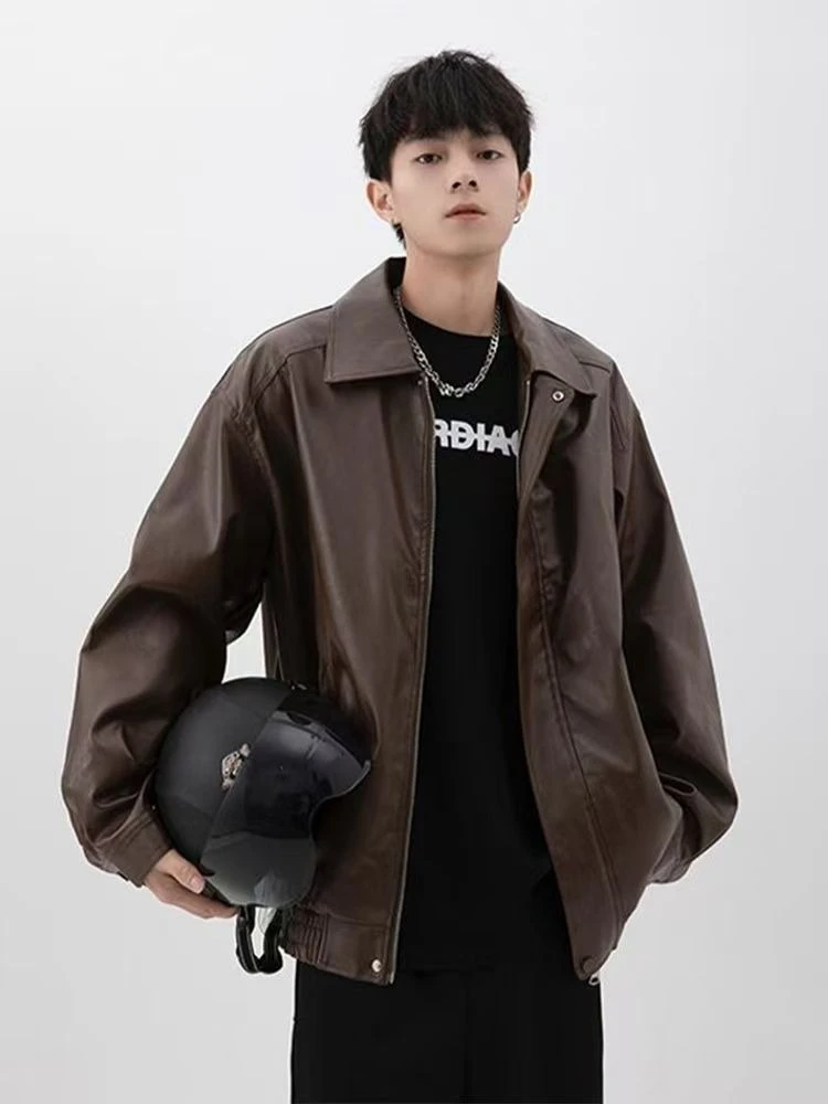 

Мотоциклетная куртка унисекс из искусственной кожи, свободная посадка, осенне-зимнее модное пальто, корейский стиль, хип-хоп, модная пара для одинакового наряда