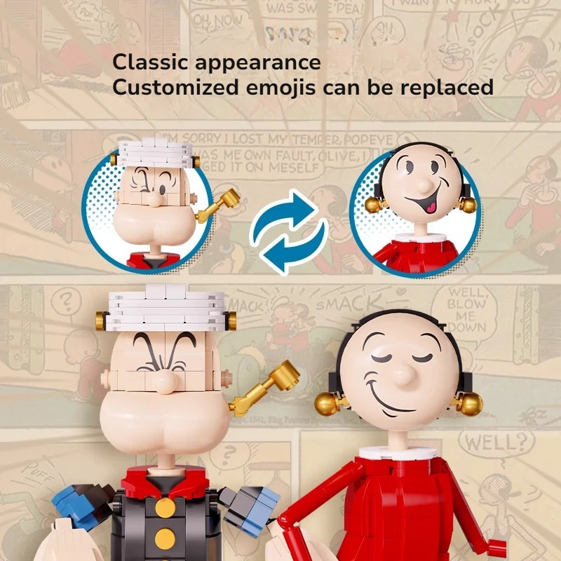 Popeye Olivia Puzzle Building Block Toy Collezione di personaggi di film di cartoni animati Modello Decorazione desktop Assemblaggio Regalo per bambini