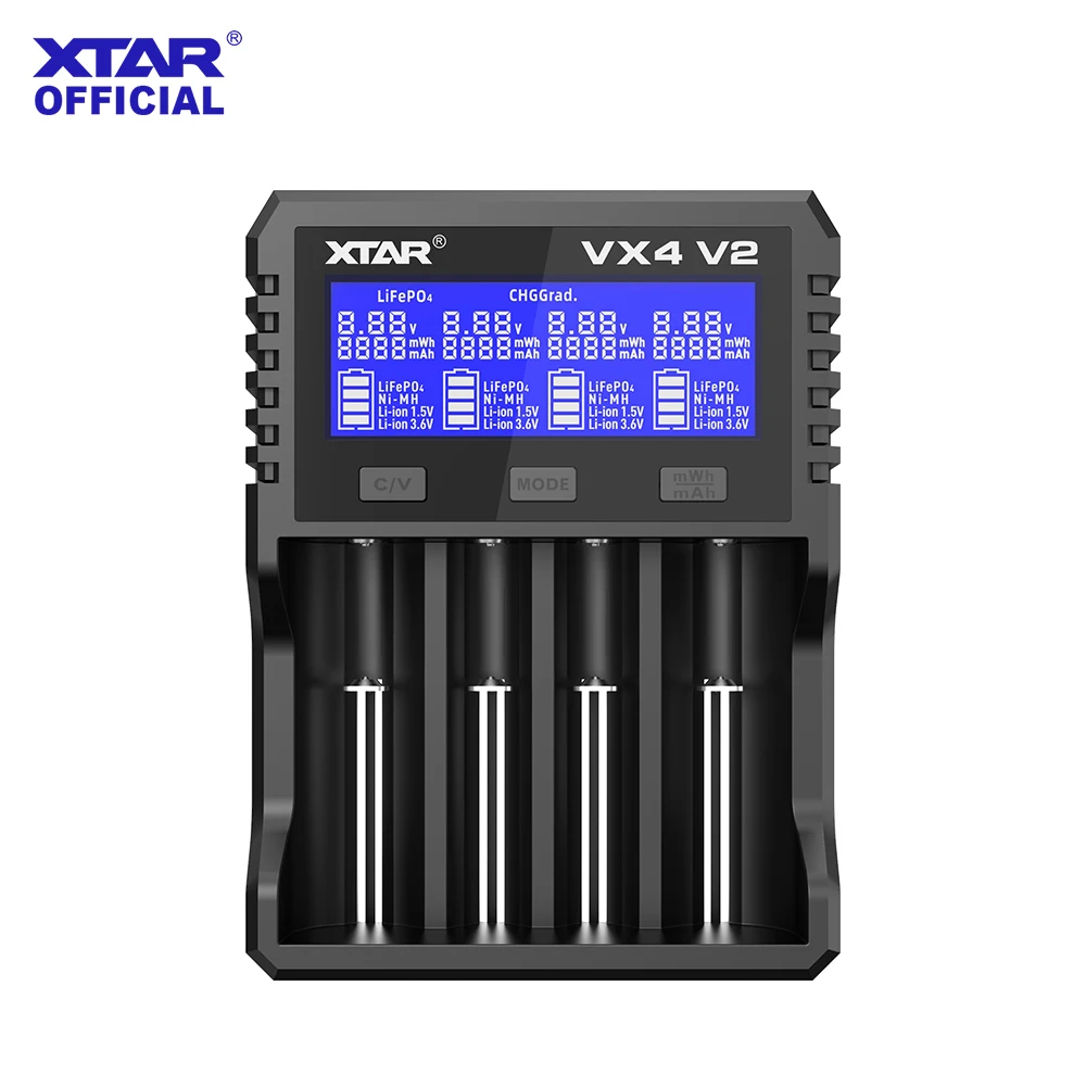 Ładowarka XTAR VX4 V2 18650 do akumulatorów AAA/AA 1.5V Li-ion/Ni-MH/LiFePO4, szybka ładowarka PD20W z wyświetlaczem LED, tester pojemności baterii.