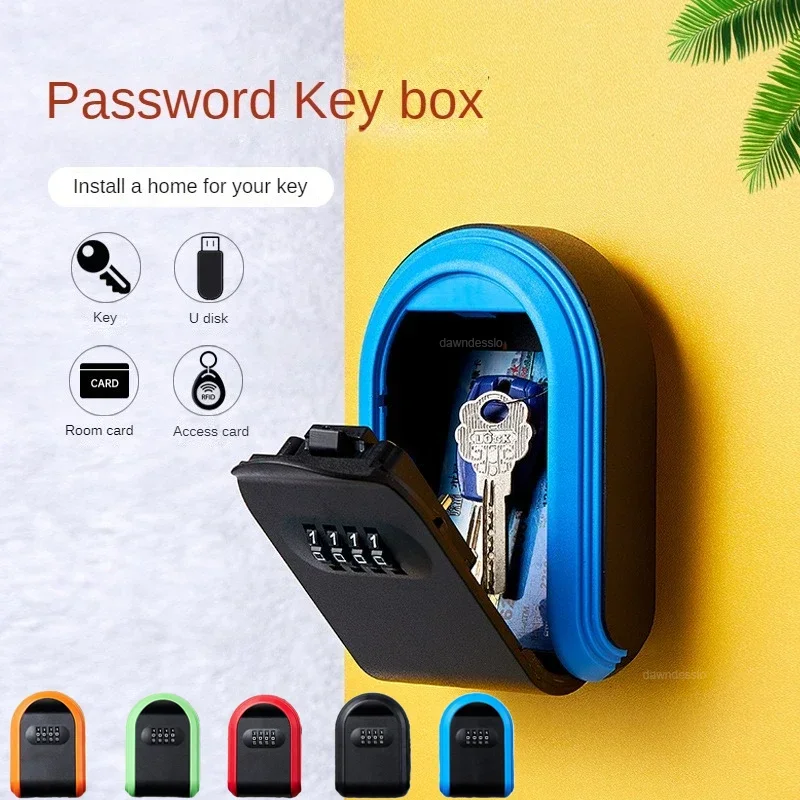 Wall Mounted Key Storage Box 4 Digit Password Code Security Lock No Key for Home Office Key Safe Secret Storage Box Home Organiz