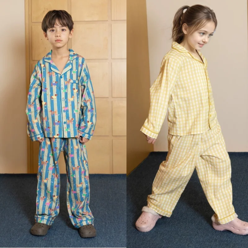 

Детский пижамный комплект, осень 2022, Новое поступление, модная домашняя одежда с принтом для мальчиков и девочек, хлопковые пижамы с длинными рукавами, одинаковый семейный комплект