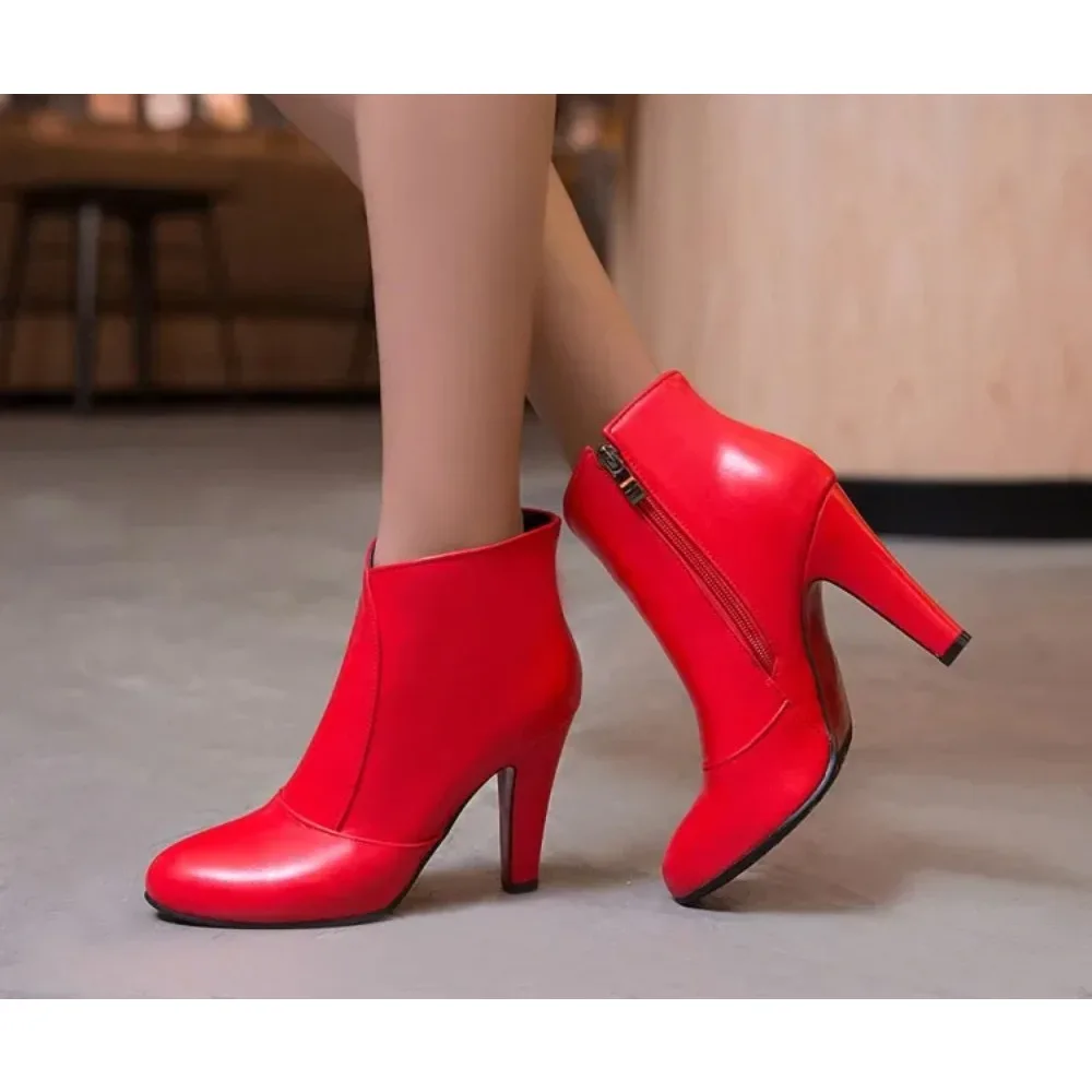 Botas De Mujer Round Toe Ankle Boots Women Simple Fashion Black High Heels Party Wedding Short Boots Biggest Size 52 53 54 622-5 view 6