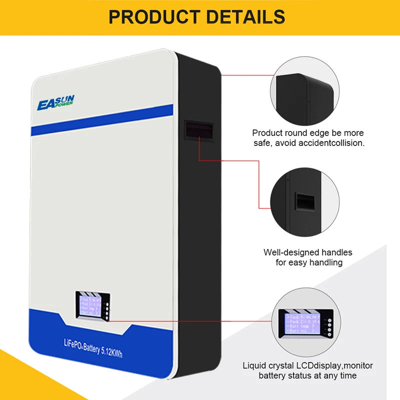 EASUN POWER 48V Powerwall 51.2V 200Ah 100Ah LiFePO4 Battery 6000+ Cycle CAN RS485 16S BMS 5KWH 10KWH For PV Solar Off/On Grid