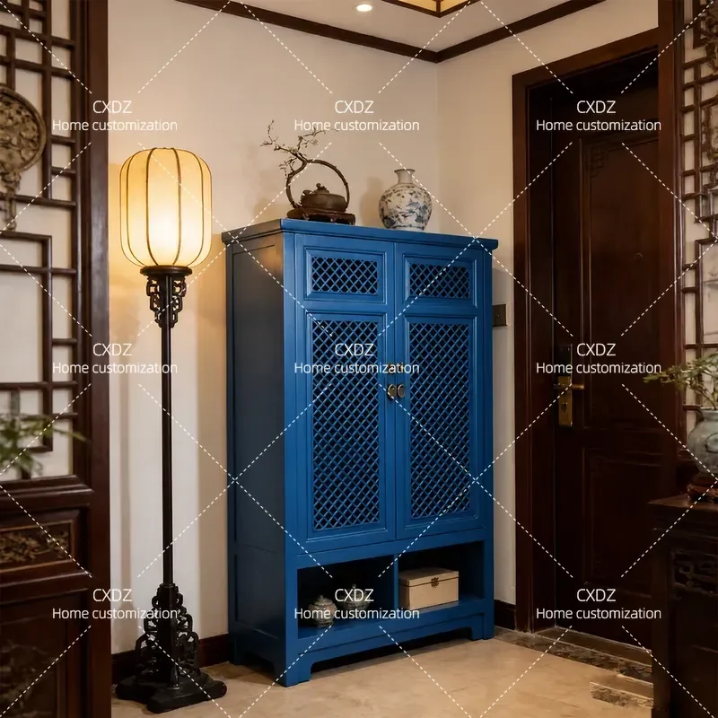 New Chinese solid wood hand-painted living room shoe cabinet retro locker simple American locker decorative cabinet furniture