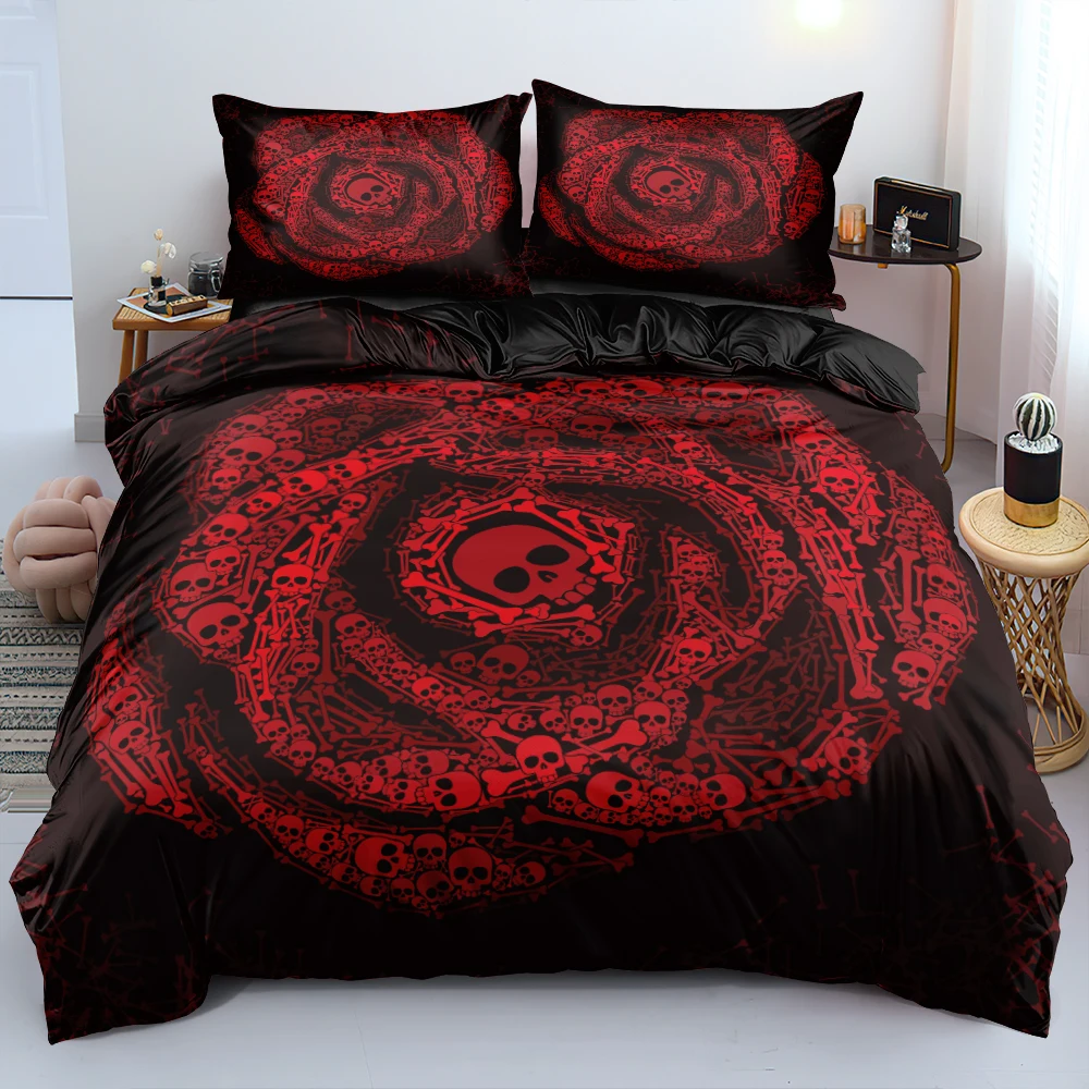 3D Howling Skull Bedding Set Black And White Gothic Comforter Cover Set Twin Full Queen King Size 135x200cm Bed Linen for Gift