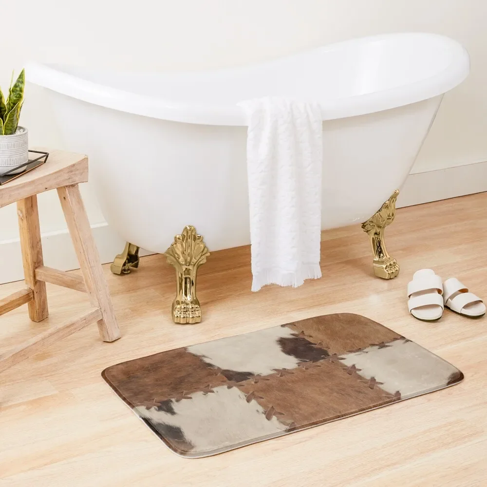 

Patchwork cowhide rustic western decor Bath Mat Baths Bathroom Bathroom Rugs Mat
