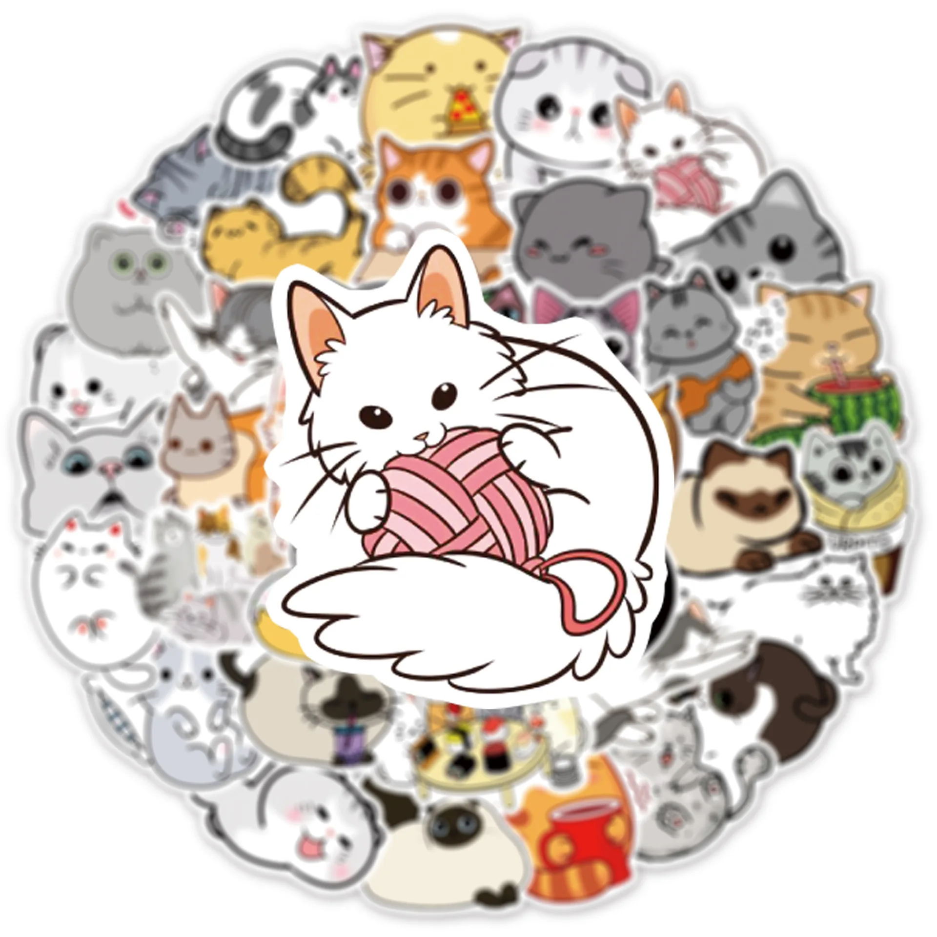 50PCS Cartoon Cute Cat Animal Personality Graffiti Creative Sticker Toy Skateboard Guitar Computer Refrigerator Decoration