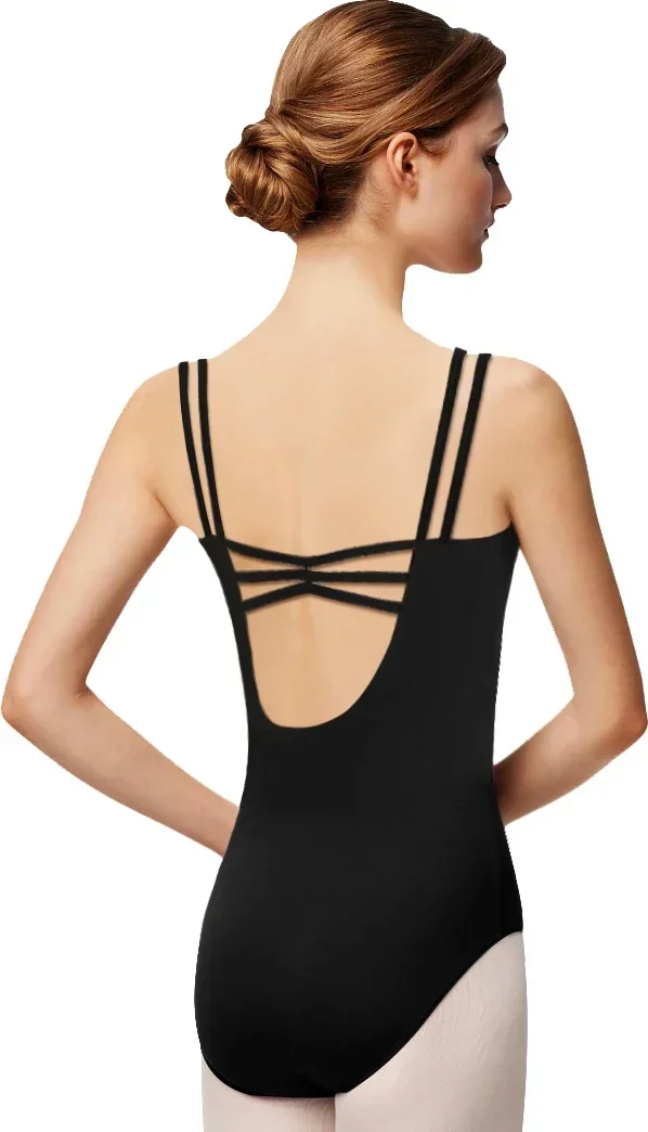 Women Ballet Lace Short Sleeve Dance Leotard Tank, Hollow Back Dancewear