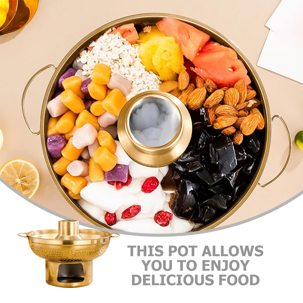

Dessert Hot 20cm Golden Stainless Steel Hot Pot Cooker Single Portion Cooking Fruit Holder Kitchen Supply