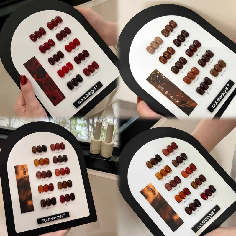 

SUUSEEGEL 2025 High 10 Colors for Fall Winter Velvet Red/Velvet Coffee/Amber Color HEMA-Free Nail Art Gel Set Bottle Packaging