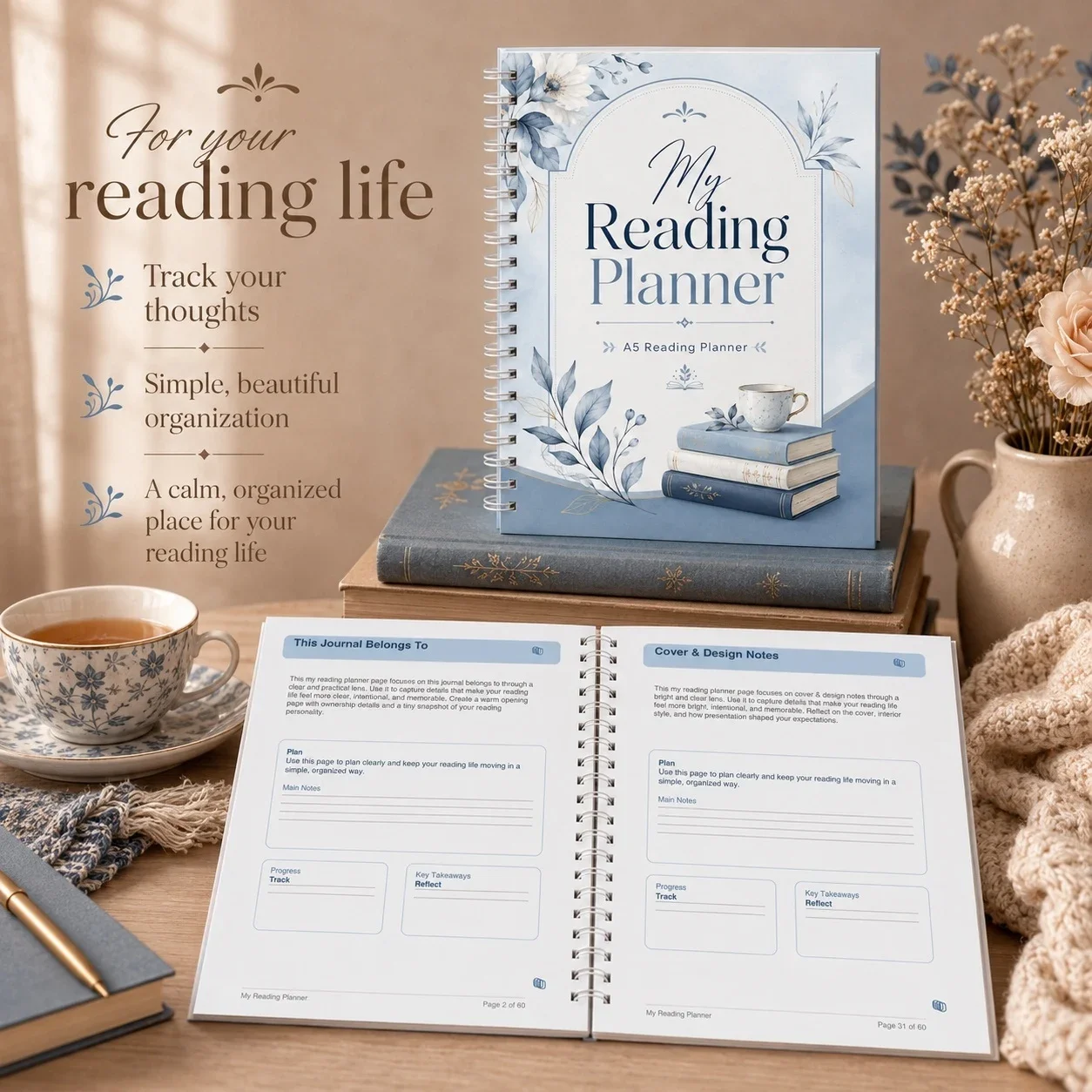 A5 My Reading Planner and Book Journal Notebook, Organized Reader Log for Tracking Books, Reviews, Reading Challenges