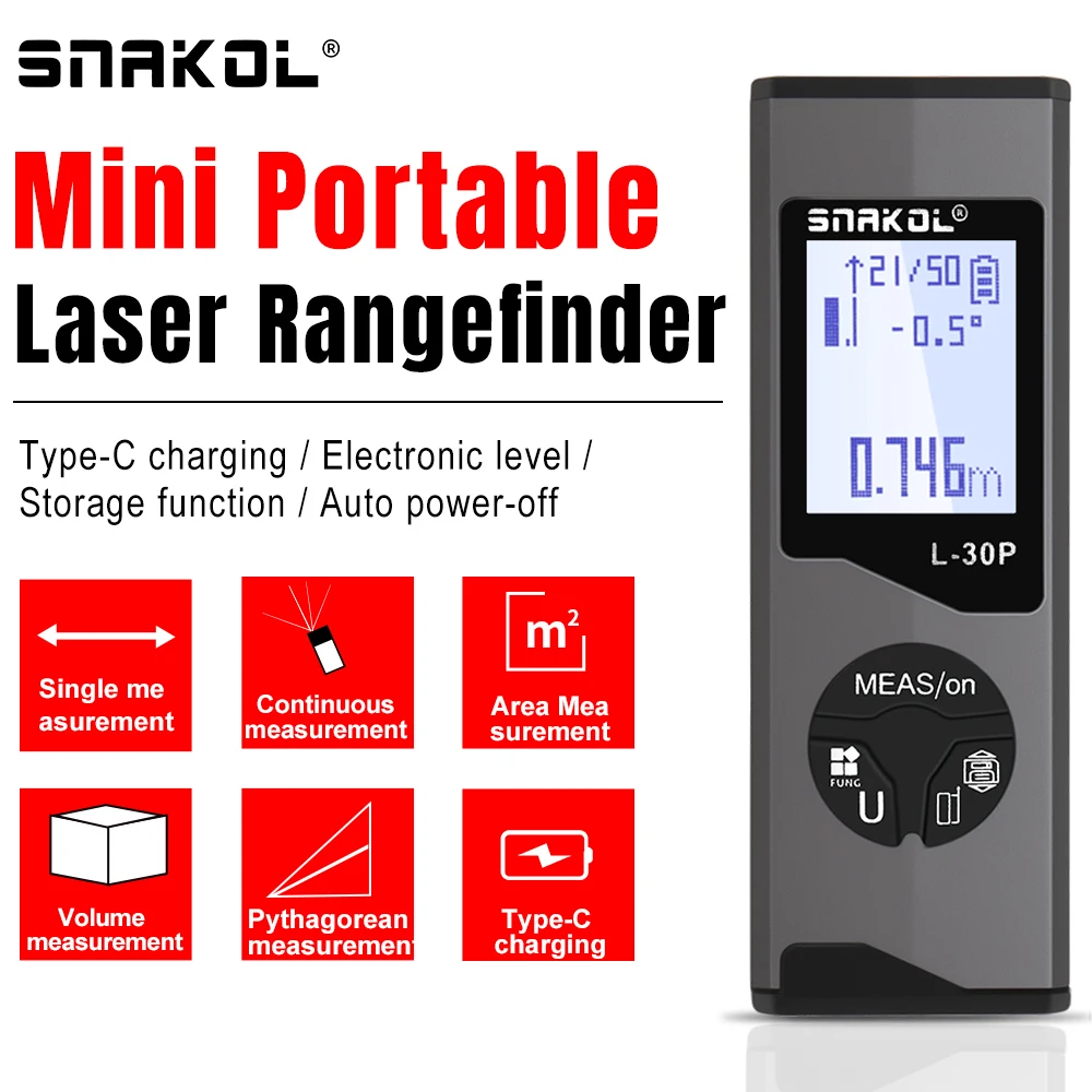Mini-Laser-Entfernungsmesser, 30 m, hochpräzise Messung, Laser-Entfernung, 24 g, USB wiederaufladbar, Hand-Entfernungsmesser, intelligent tragbar