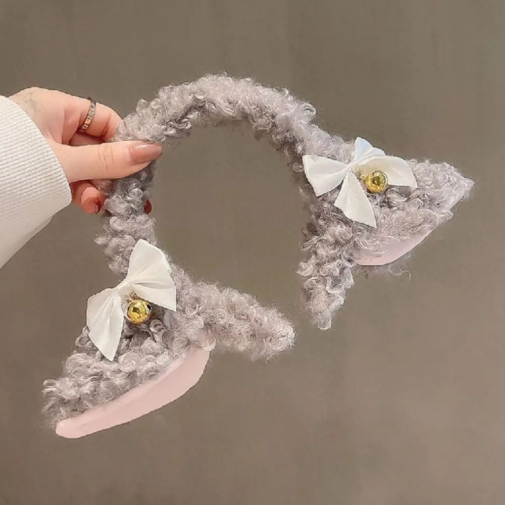 New Cute Plush Sheep Ears Headband Bow Cartoon Hairband Fashion Autumn Winter Head Hoop Handmade Costume Party Hair Accessories