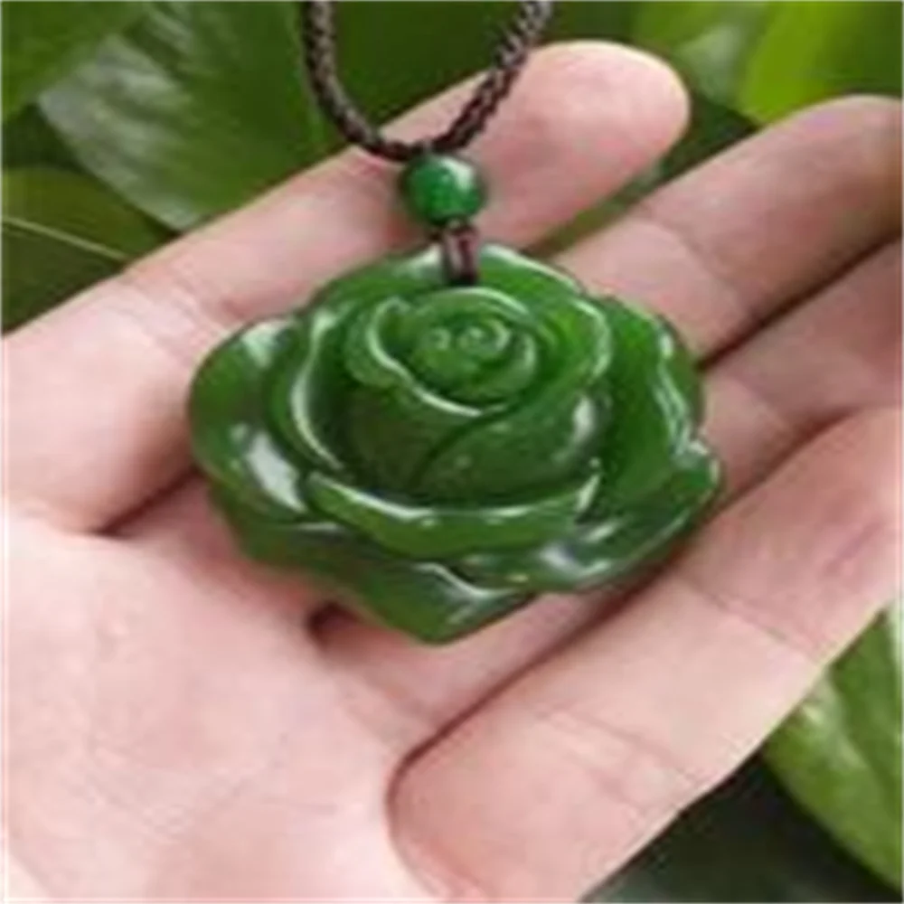 Mode Natuurlijke Groene Selling Jadeïet Rose Ketting Hanger Hand-Gesneden Lucky Amulet Hot