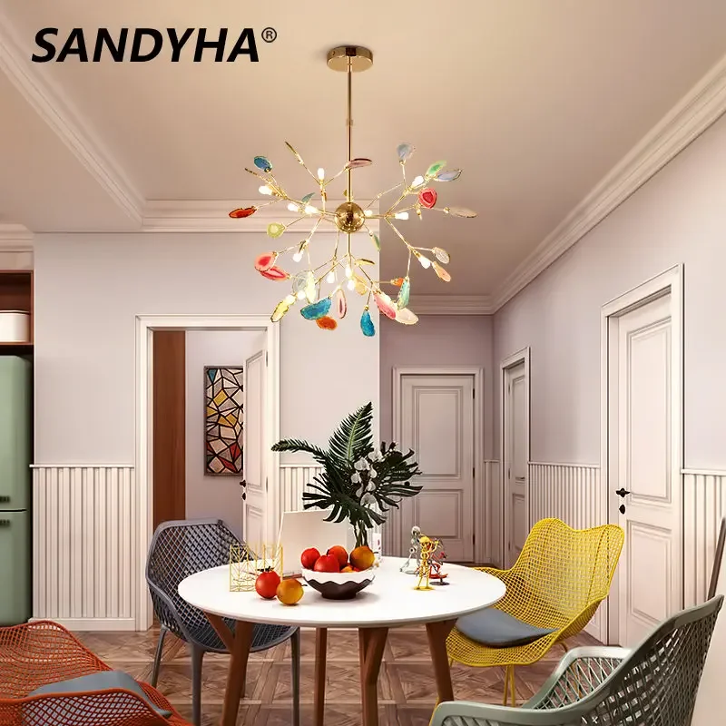 

Modern Colorful Firefly Pendant Light Creative Agate Ceiling Chandelier Decor Living Room Bedroom Dining Table Led Hanging Lamp