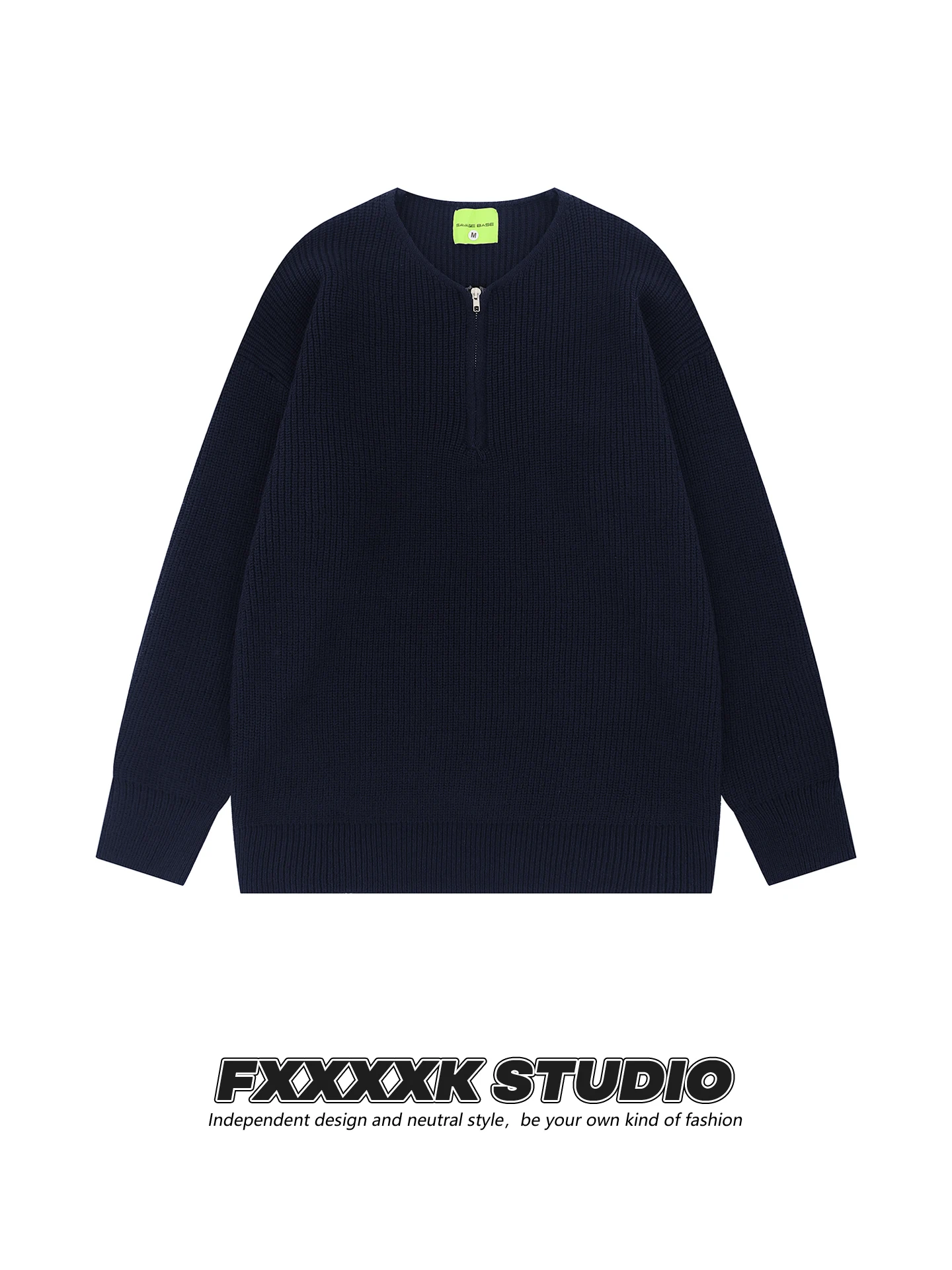 

Оригинальный кардиган FXK High Street Pure Color с круглым вырезом и молнией, свободный вязаный свитер из хлопка, повседневный, длинный рукав