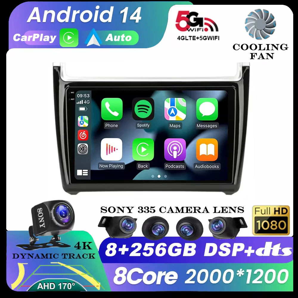 Android 14 Car Radio For Volkswagen VW polo 5 sedan 2008 - 2020 Multimedia Player Carplay Stereo GPS DVD Head Unit 4G Wifi QLED