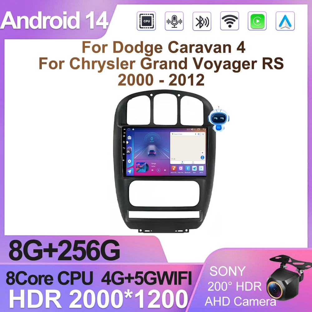 Android 14 For Dodge Caravan 4 For Chrysler Grand Voyager RS 2000 - 2012 Multimedia Player GPS No 2din DVD