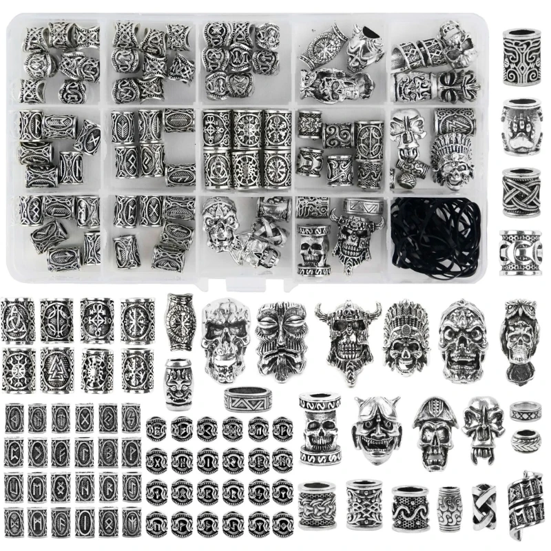 

112pcs Skull Alloy Set For Crafts And Collector Alloy Rings Dirty Braids Unique Designs Adding Charm Costume Adornments