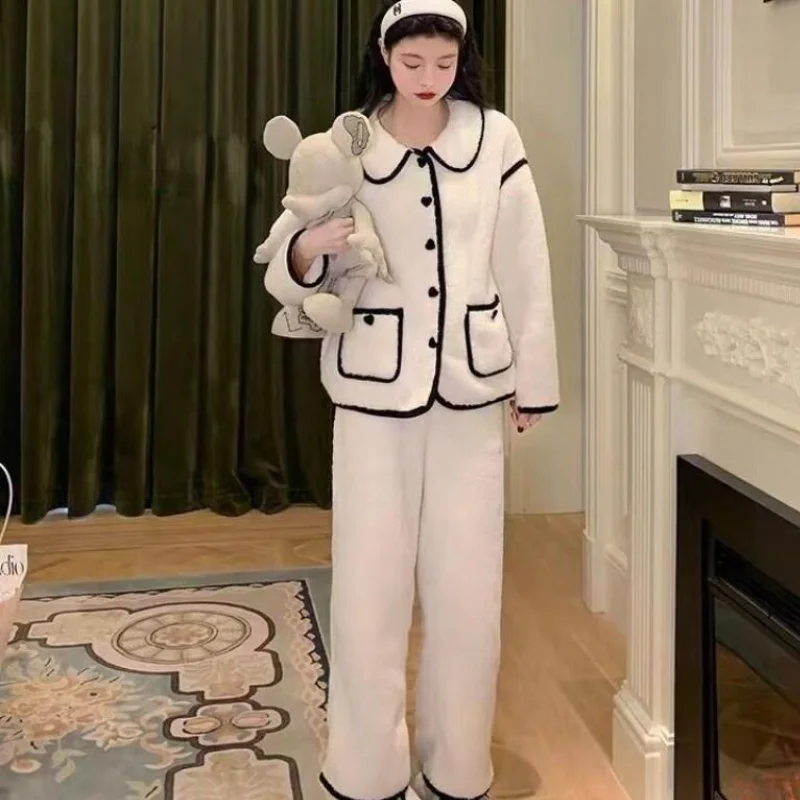 

Pjs Set Thickened Coral Fleece Women's Pajama Set Women's Warm Winter Pajamas Fashionable Home Clothes, Pajamassoft Pajama Set