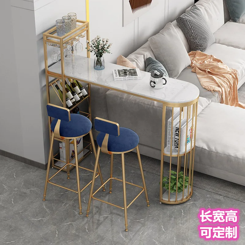 Bar table Household small bar counter against the wall Marble surface high table Sofa