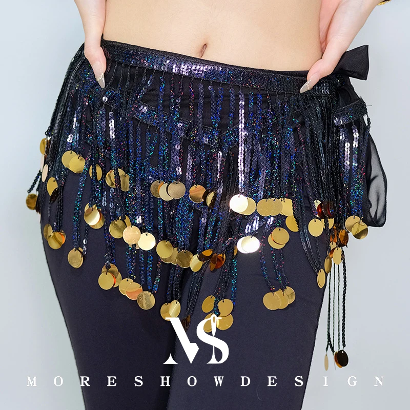Bufanda de cadera para danza del vientre, cinturón de cintura para mujer, cinturón de cadera con borlas y lentejuelas, trajes para el escenario, accesorios de baile