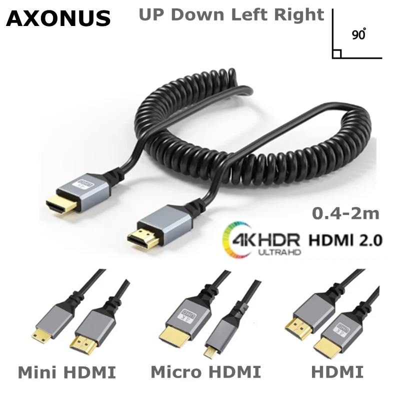 Coiled 90 degreesMicro Mini HDMI-compatible Male to Male Spring Cable,2.0 18Gbps Cord Extension Converter HDTV Support 3D,4K