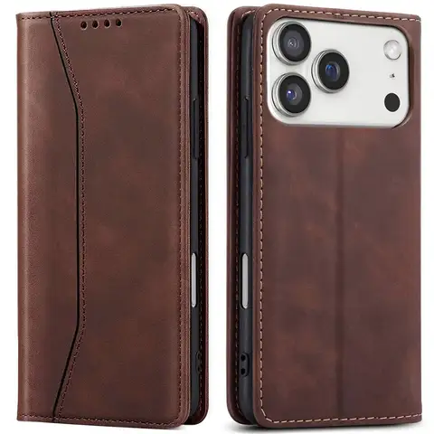 Brwon Faux Leather Case For iPhone 17/17 Air/17 Pro/17 Pro Max Shockproof Flip Card Slots Magnetic Wallet Phone Cover