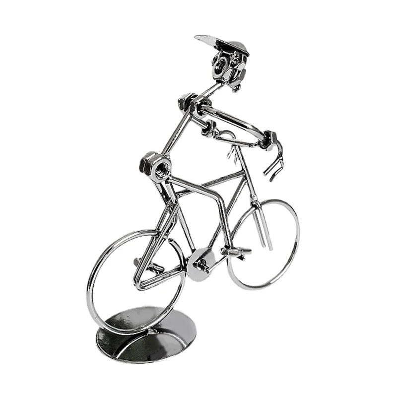 1 PCS Retro Cyclists Model Iron Art Metal Bicycle Ornament A Man Riding Bike Statue Figurine For Home Library Desk Decoration