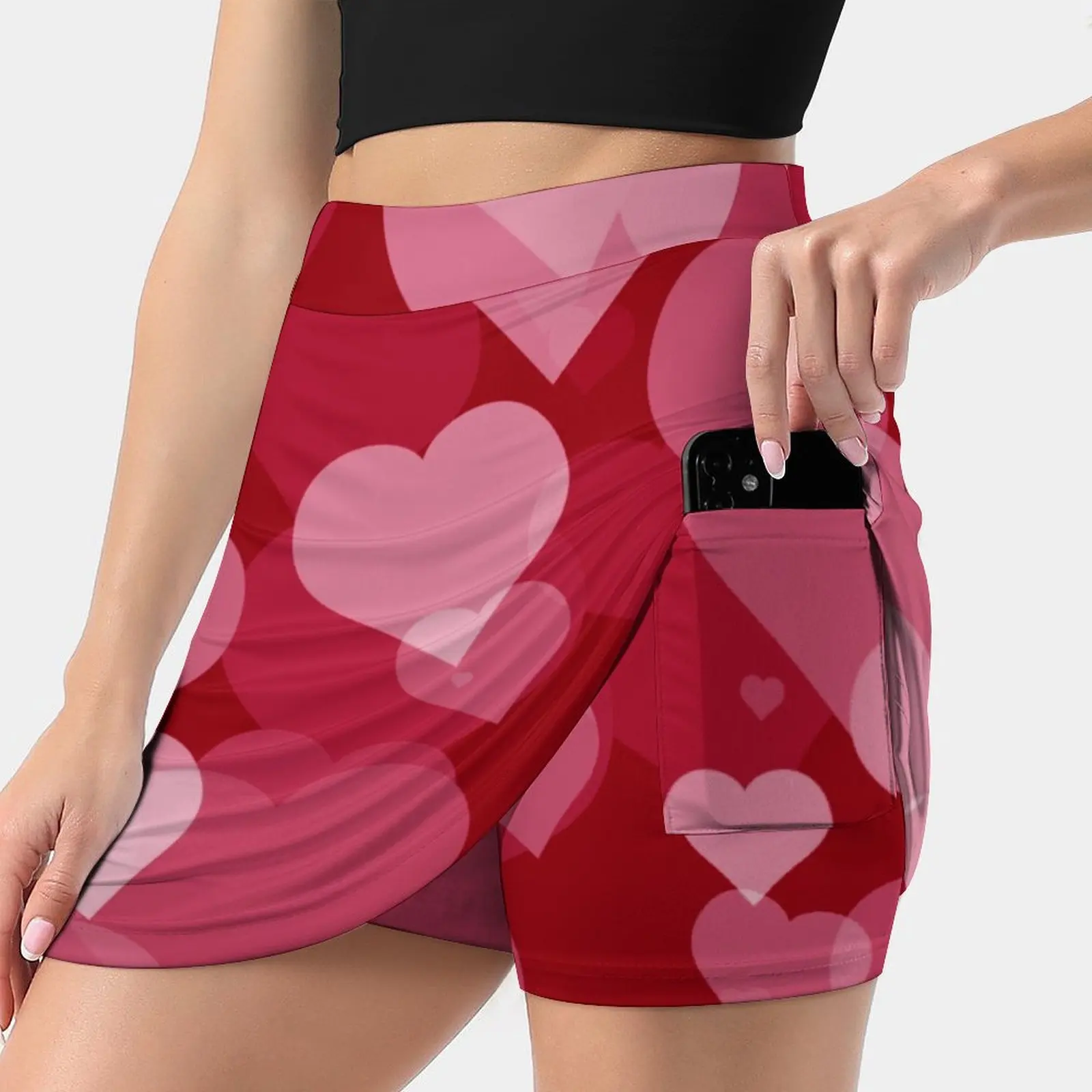 Red Valentine Hearts Women's skirt Aesthetic skirts New Fashion Short Skirts Hearts Holidays Occasion Love Pink Red Valentine