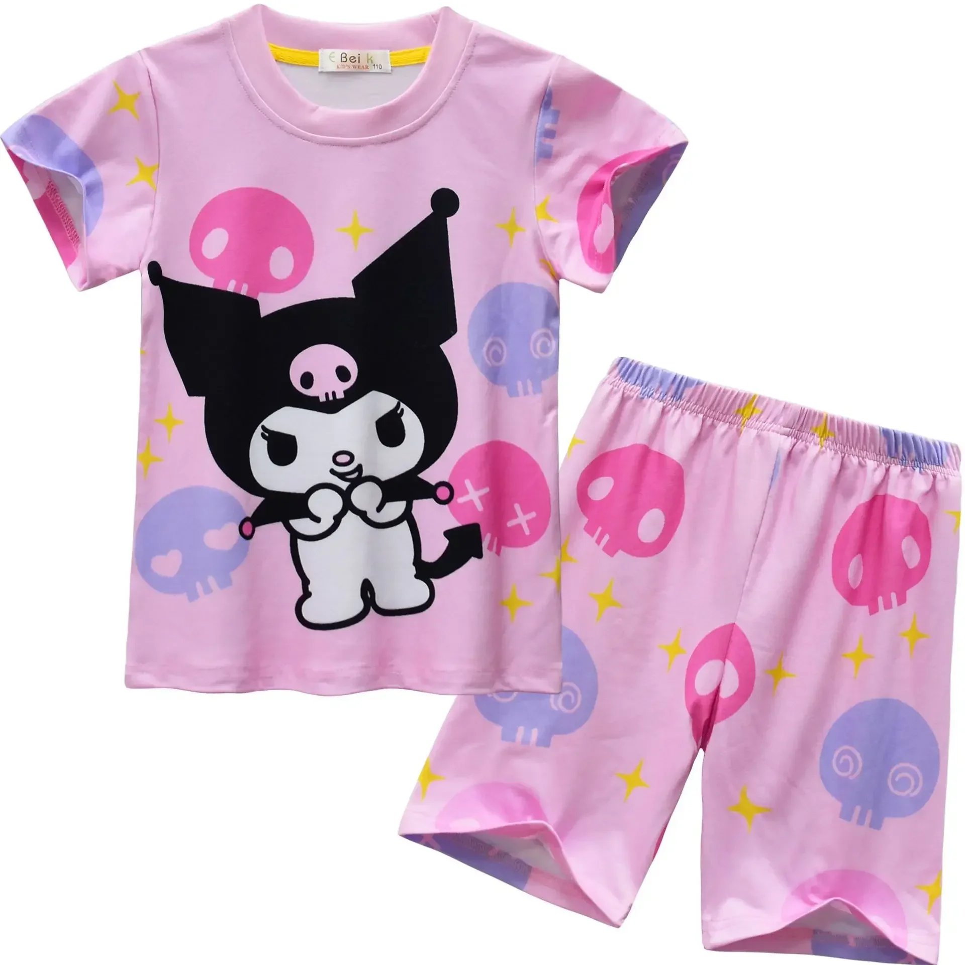 

Sanrio hello kitty short sleeve shorts 2024 new T-shirt pajamas kuromi children loungewear set sleepwear