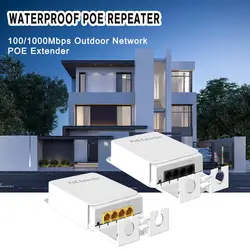 Horaco 4 포트 방수 Poe 리피터, 야외 네트워크 Poe 익스텐더, Poe 카메라 Wierles Q5j3 용 Ip55 Vlan 44-57v 30w, 100 mbps, 1000mbps