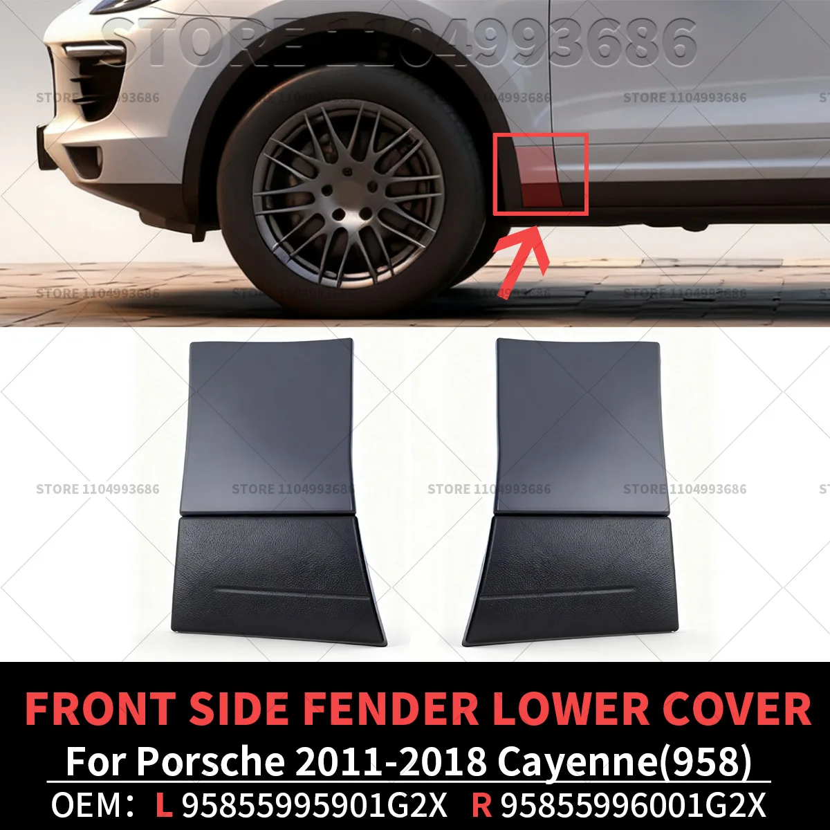 

Для Porsche Cayenne S GTS Turbo S E-Hybrid (2015-2018 гг.) Нижняя крышка молдинга переднего бокового крыла 95855995901 G2X 95855996001 G2X