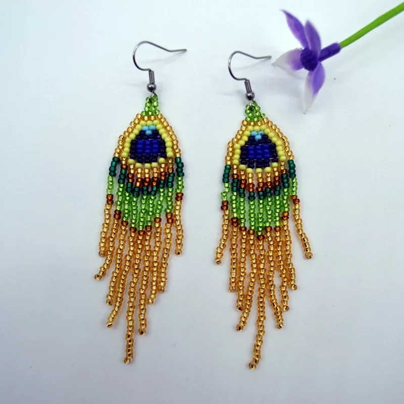 

Bohemia Rice Bead Earrings With Tassel Geometry Hand Knitting Simple Beaded Earrings for Versatile Style for Women