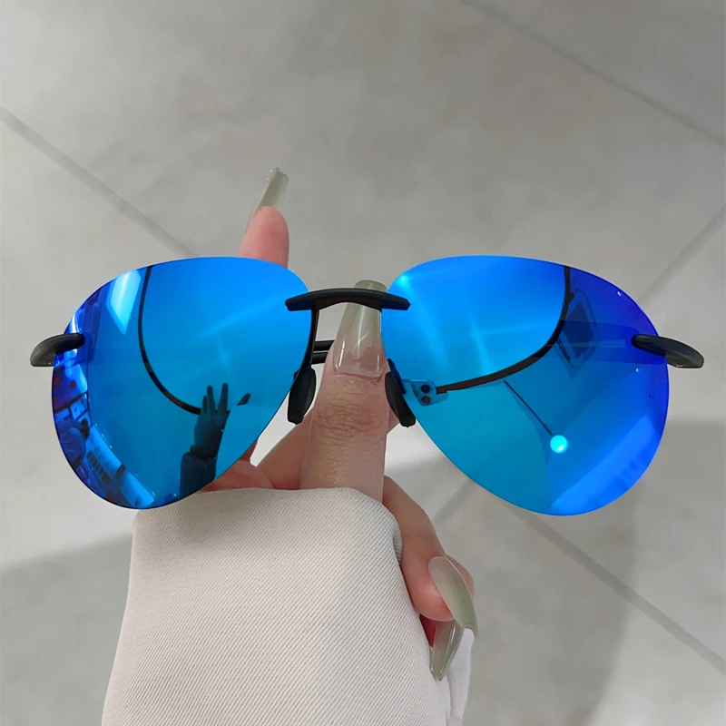 KAMMPT okulary przeciwsłoneczne pilotki bez oprawek mężczyźni 2023 modne spolaryzowane lustrzane odcienie modny design anty-uv okulary przeciwsłoneczne na zewnątrz do jazdy
