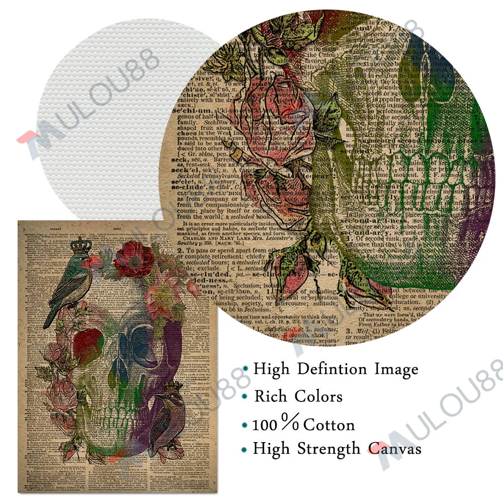 Gothic Skull And Dictionary Book Pages Vintage Wall Art Canvas Painting Antique Skull Anatomy Art Poster Print Home Decoration