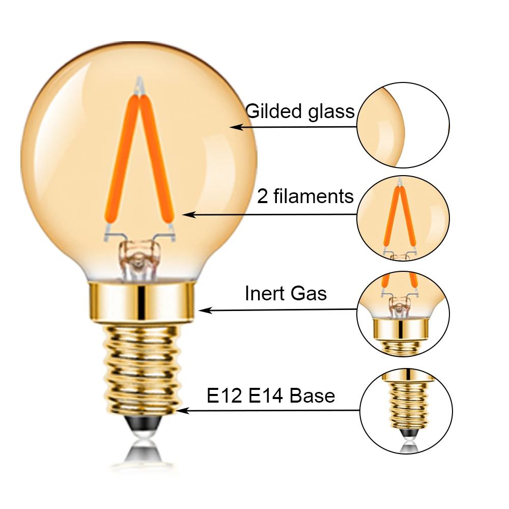 G40 Light bulb Led E14 Globe 110V 220V 1W Ampoules Vintage Pendant Chandelier Warm White Filament Lamp Decoration For Bedroom