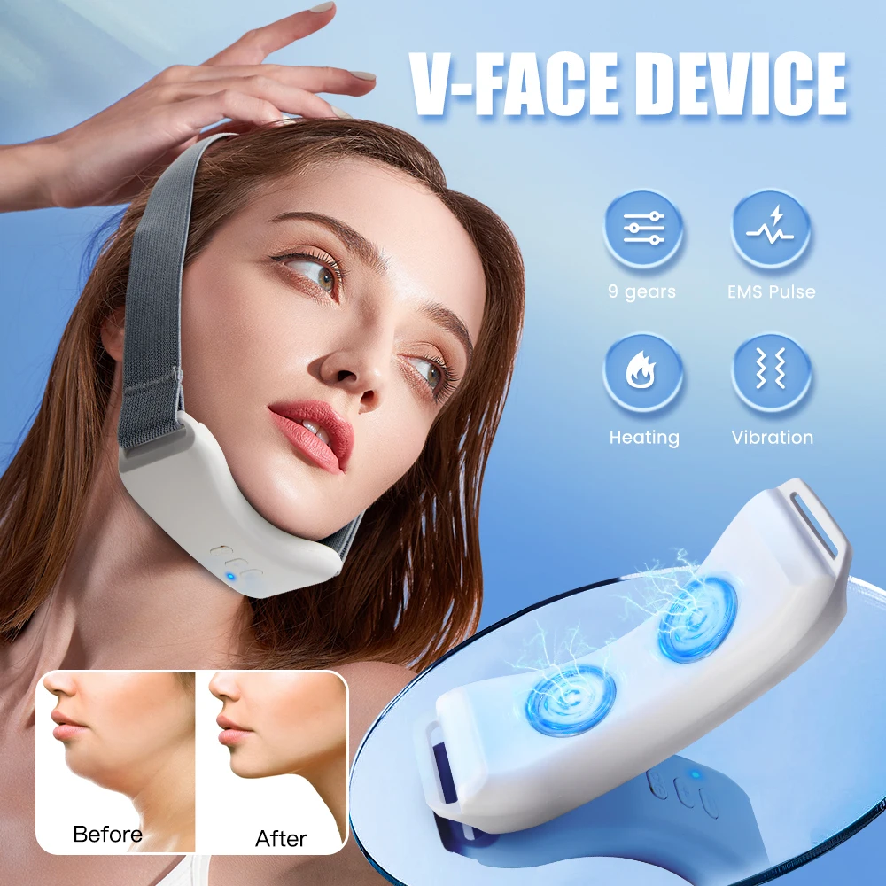 EMS V Face Beauty Device Vibration Face Massager Lifter Electric V-Line Face Lifting Belt Removing Double Chin Up Face Shaper