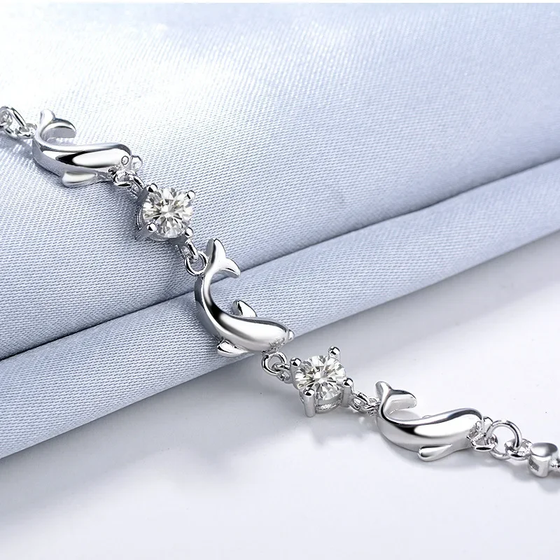 Cute Dolphin Charm Bracelets For Women Bright Zirconia Two-Layer Box-Chain Bracelet Accessories Female Lovely Hand Jewelry Gifts
