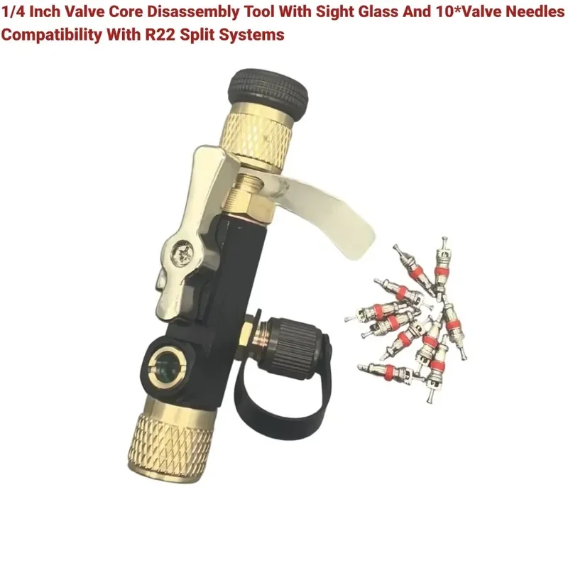 1PC Valve Core Tool With Dual Valve And Sight Glass Vacuum Rated Valve Core Disassembly Tool For Air Conditioning