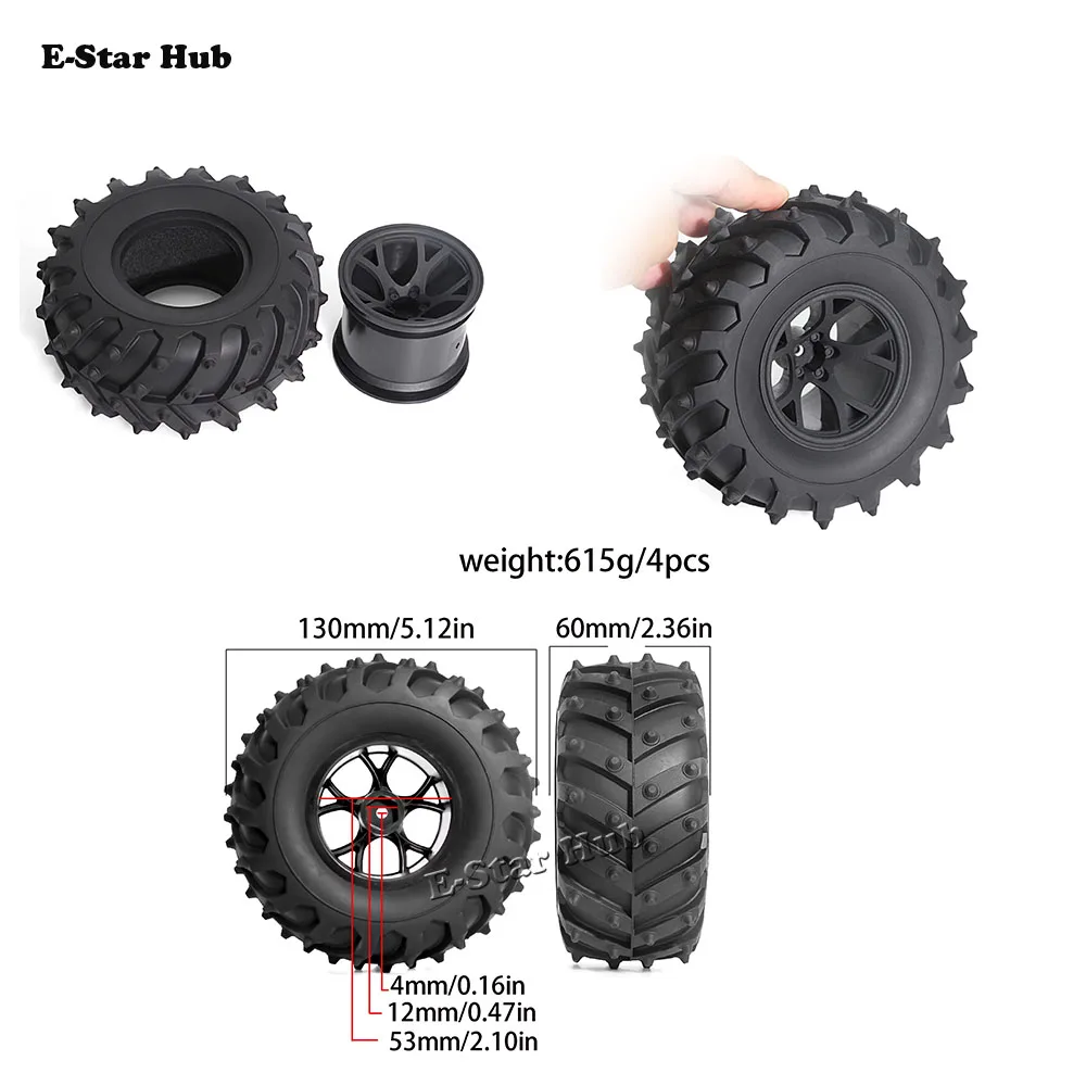 

4psc 130mm Tire 12mm Hex Rubber Tires Wheels for Traxxas HSP Tamiya HPI Kyosho 1/10 Wheel