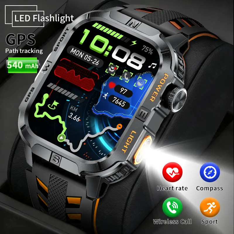 

LIGE New 2.01 inch Outdoor GPS Sports Tracker Men Smart Watch Flashlight IP68 Waterproof Wireless Call 540mAh Battery Smartwatch