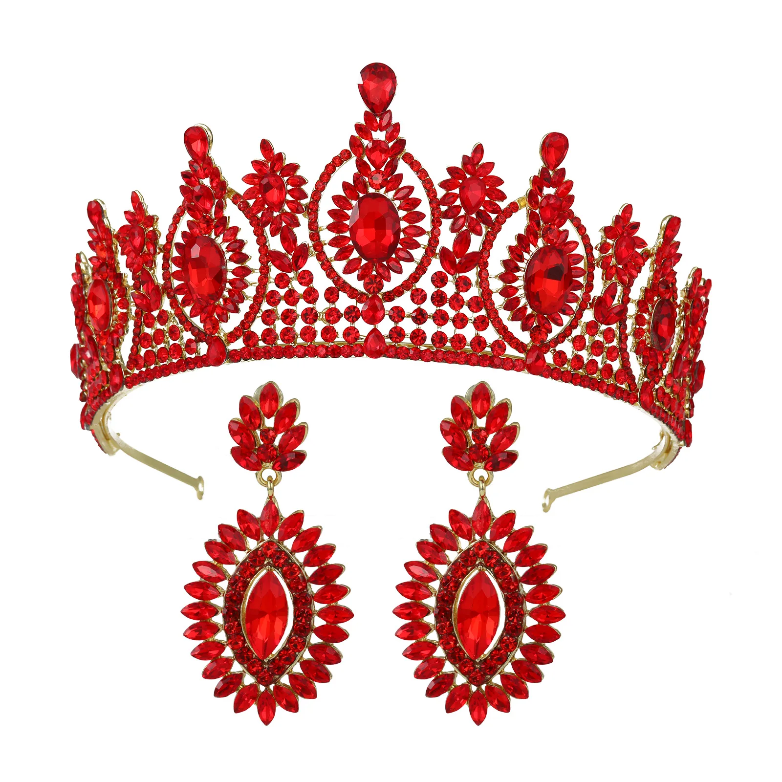 

Baroque Royal Queen Red Crystal Bridal Tiaras Crowns For Women Sliver Purple Rhinestone Pageant Diadem Wedding Hair Accessories