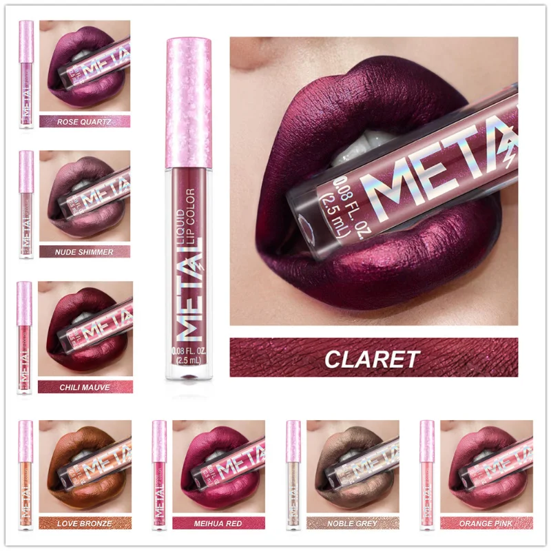 Metallic Glitter Liquid Lipstick Makeup 12 Colors Waterproof Lasting Glitter Lip Gloss Shiny Shimmer Lip Tint Party Lips Makeup