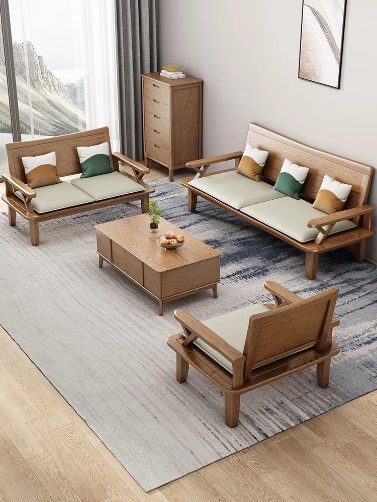 

Nordic all-solid wood sofa combination living room new Chinese science and technology sofa dual-use ash wood in winter andsummer