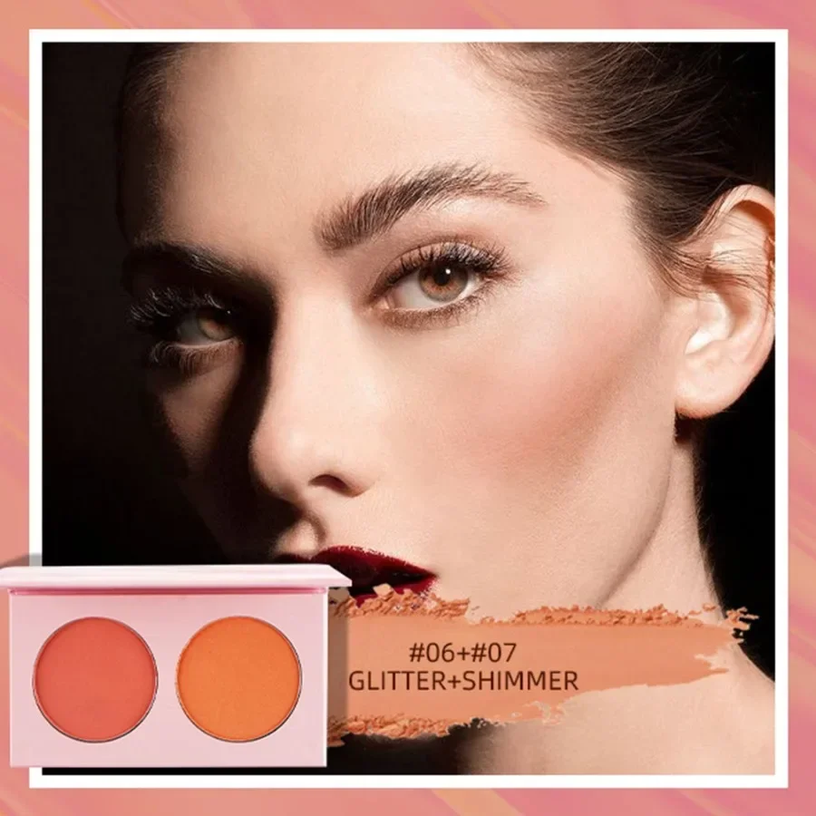 Custom DIY 2-colors Blush/concealer/contour Palette Long Lasting Waterproof High Pigment Peach Orange Red Blusher Makeup Bulk