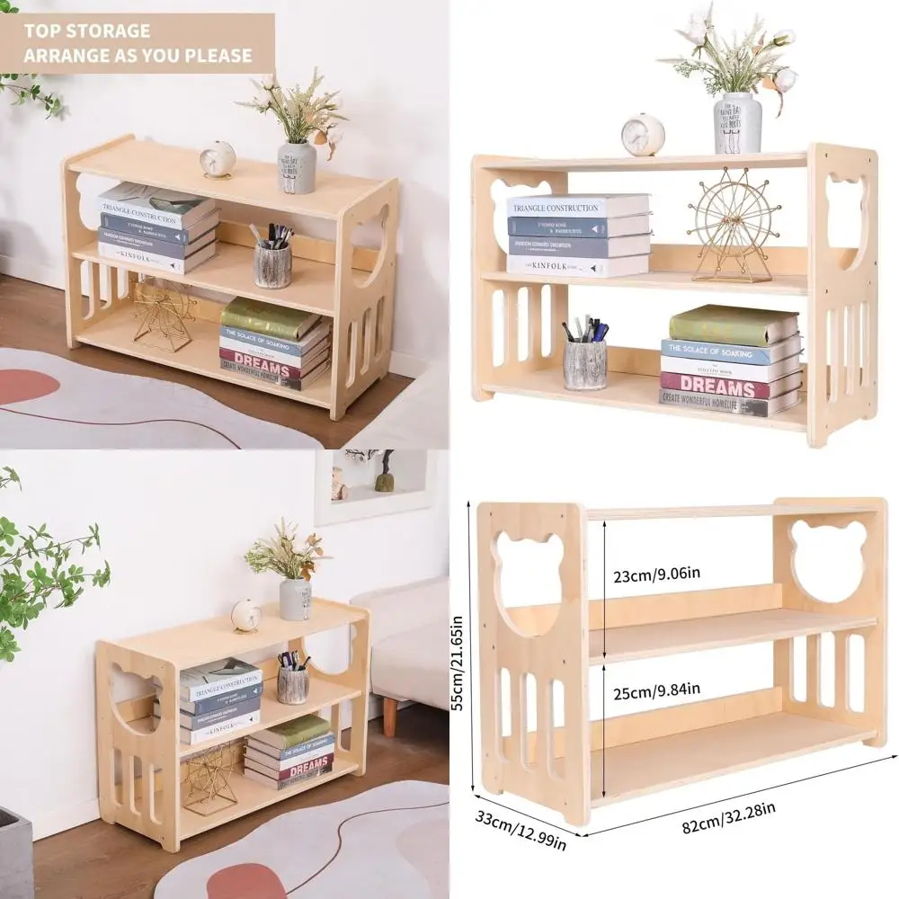 

3-х уровневый деревянный органайзер для игрушек Монтессори: прочная детская книжная полка для хранения для классной комнаты и детской комнаты